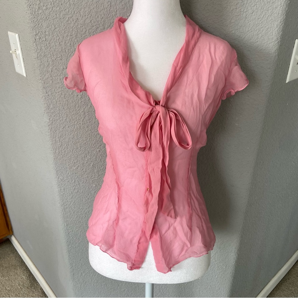Chic Pink Women's Blouse with Tie-Front